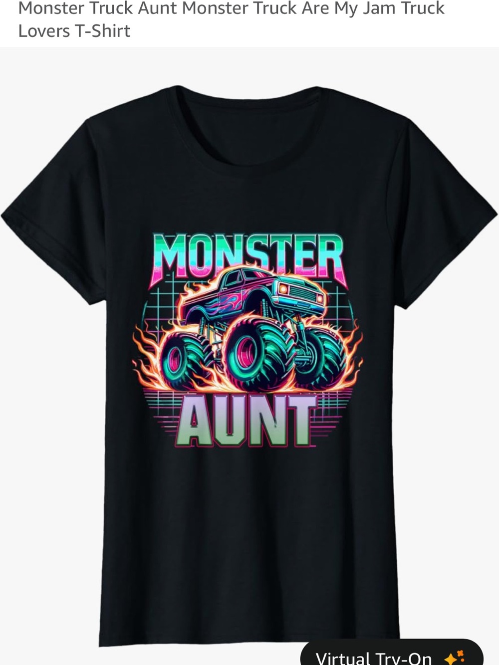 Black "Monster Aunt" Neon Monster Truck Graphic Tee